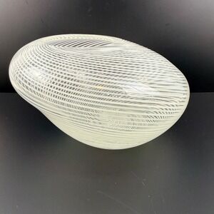 Vintage Murano Venini Mezza Filigrana Glass Vase White Latticino Spiral MCM